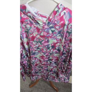 PRETTY ROSE & GREEN LONG SLEEVE HOODED TOP WITH ZIP HAND WARMER POCKET XL